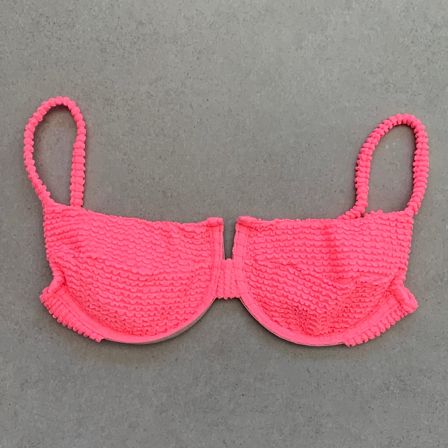 Neon Pink Flamingo Textured Panneled Bikini Top-0