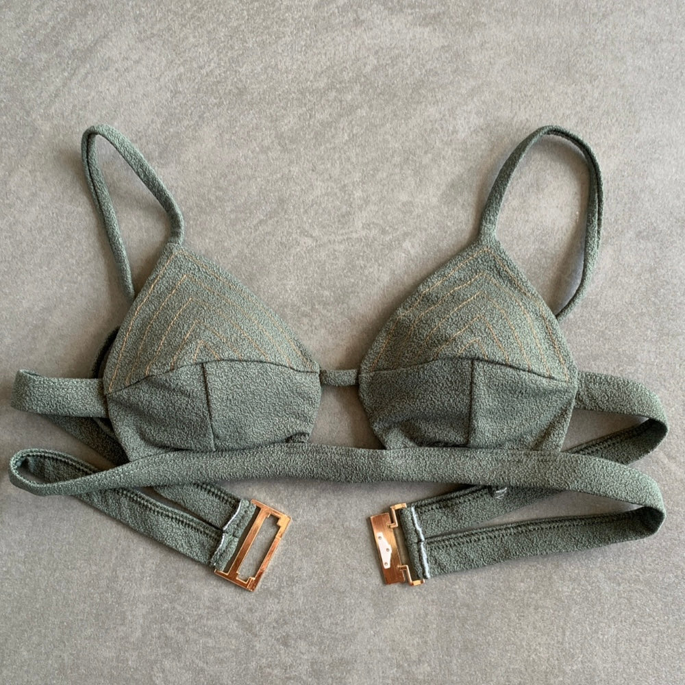 Seashore Textured Fern Green Vera Bikini Top-1