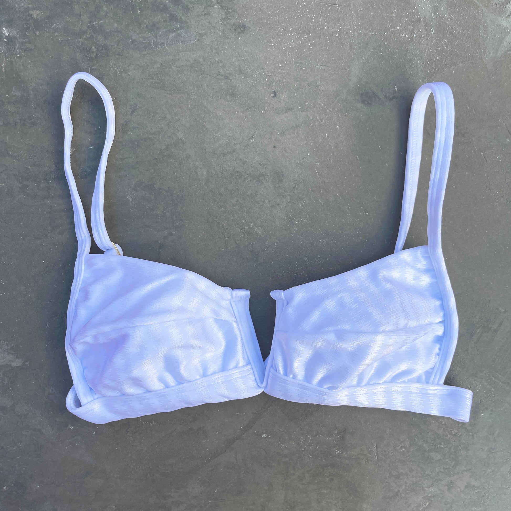 White Striped Squared V Bikini Top-0