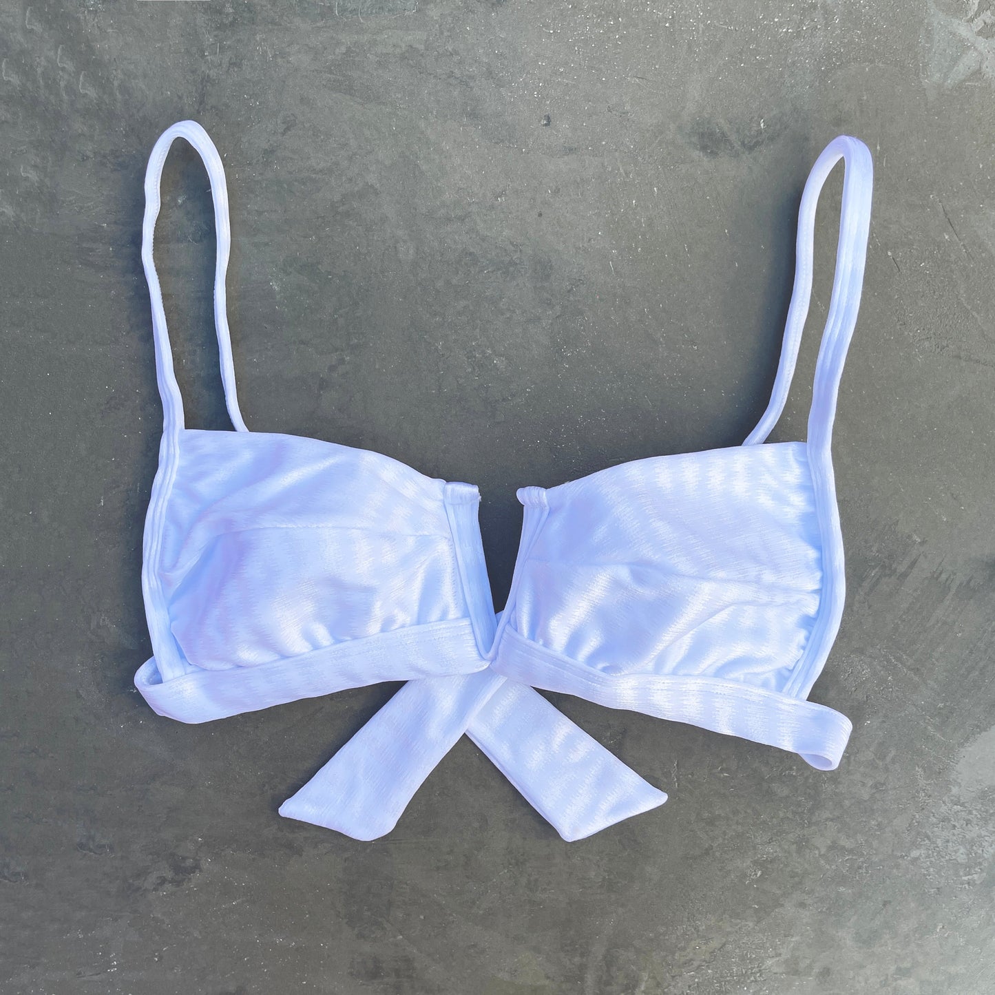 White Striped Squared V Bikini Top-1