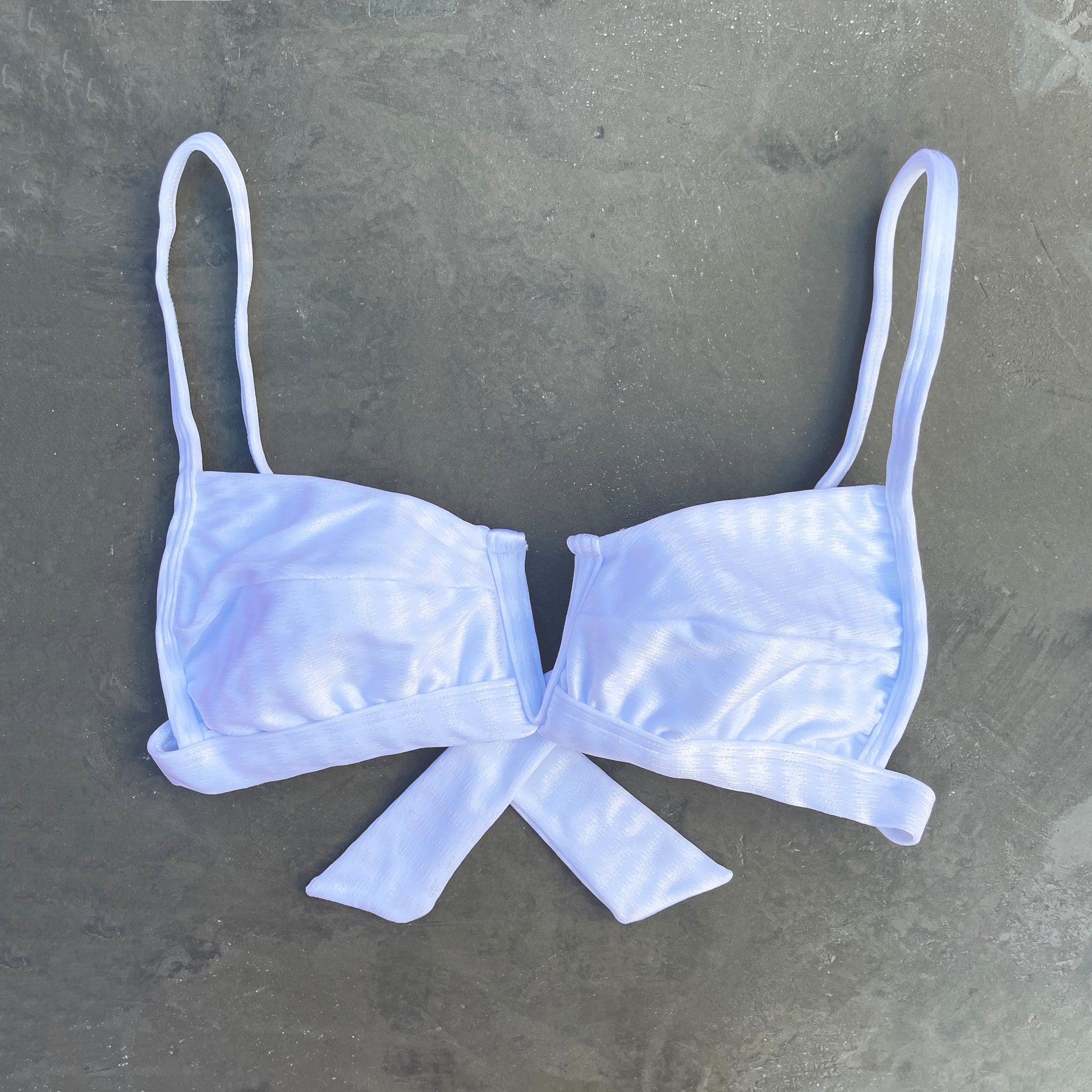 White Striped Squared V Bikini Top-1